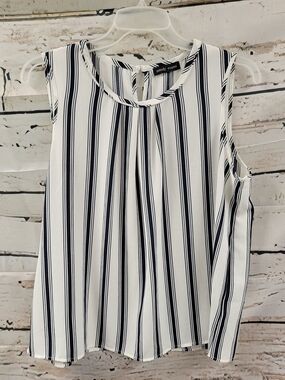 Mandy Evans Striped Sleeveless Blouse Top L – Classic Preppy Minimalist Casual